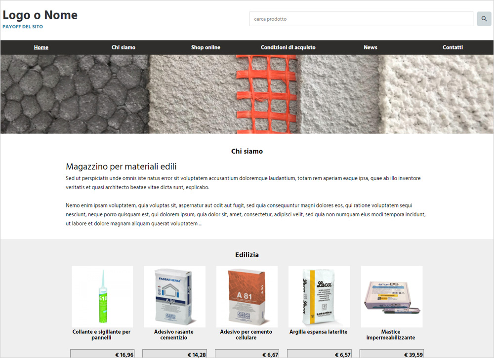 crea sito web per magazzino materiali edili, immagine di esempio