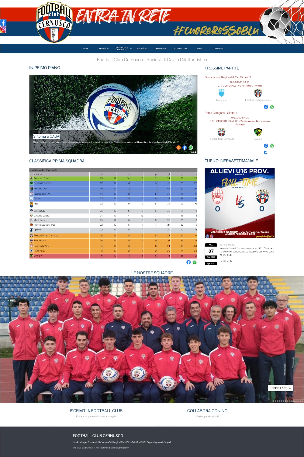 Esempio di realizzazione sito web per Squadra di Calcio