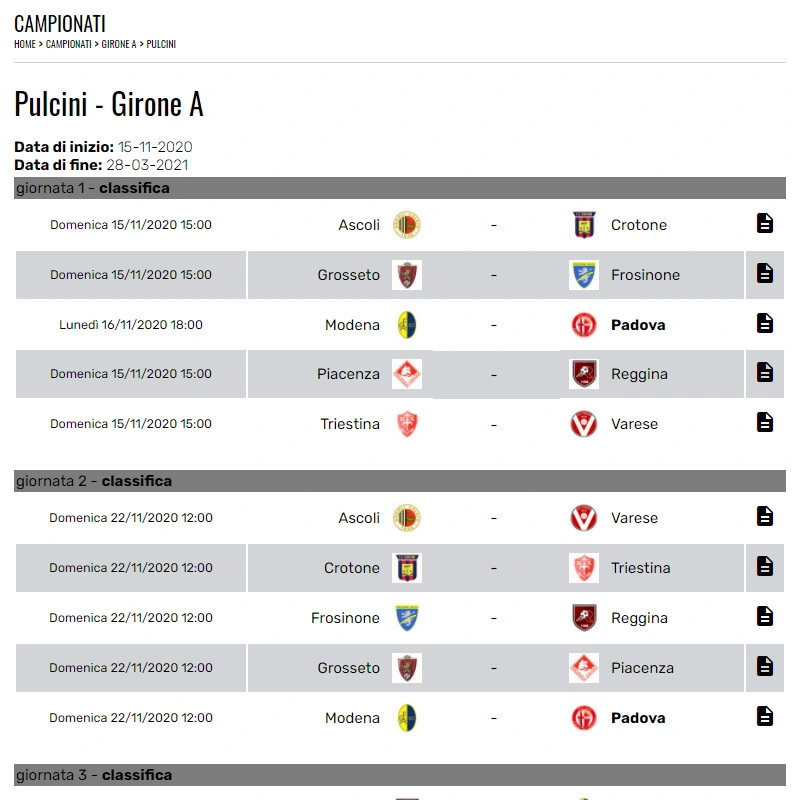 gestione calendari campionati di calcio e calcetto