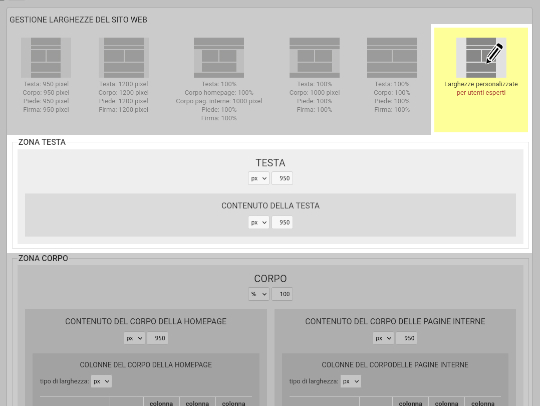 gestione larghezze testa sito web