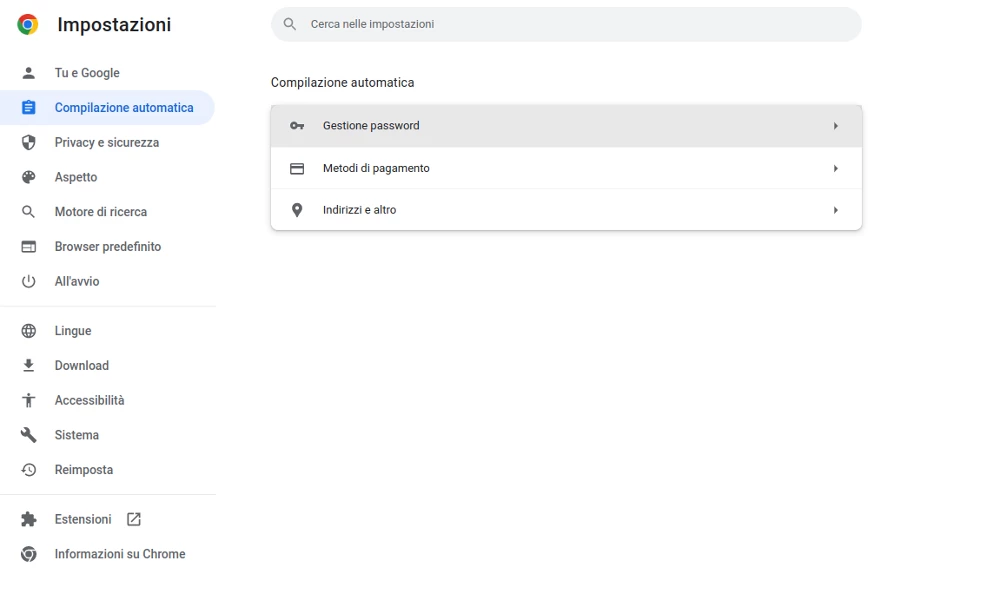 gestione delle password su google chrome