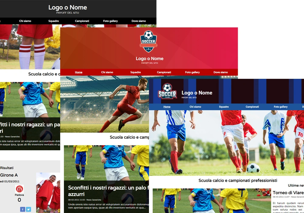 varie grafiche personalizzate per un sito web per squadra di calcio