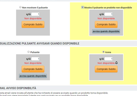 scelta come mostrare pulsante avvisa quando disponibile