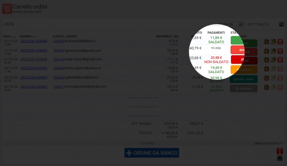 zoom lista pagamenti ordine e-commerce