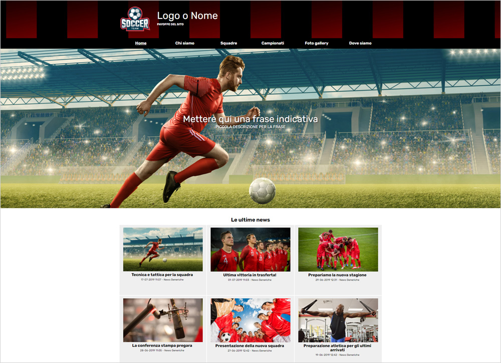 creare sito web per squadra di calcio